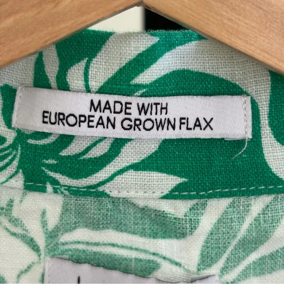 NWT Nicole Miller Women Med Preppy Linen Green Cropped Hawaiian Button Up Shirt - Picture 4 of 10